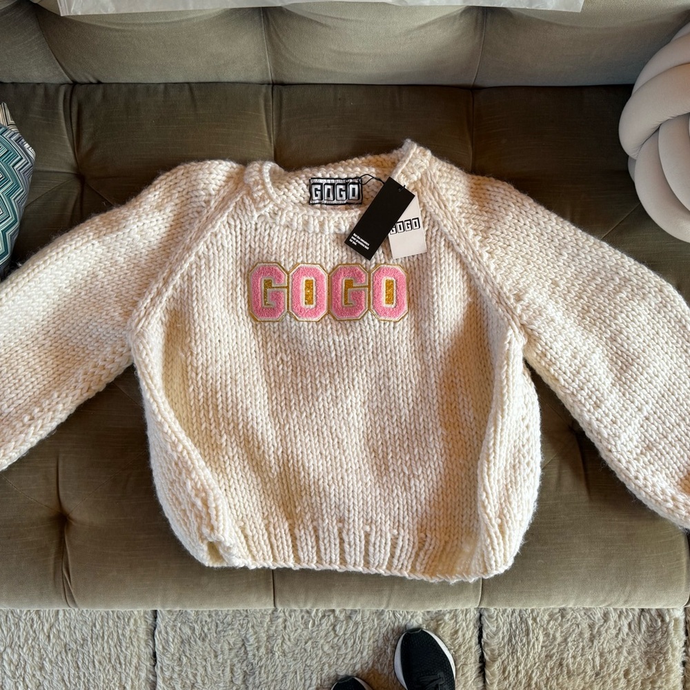 GOGO White Knit Sweater with Pink and Gold Glittery Accents